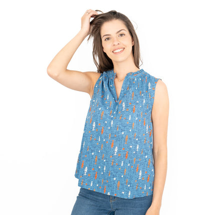 Seasalt Blue Fish Flower Fields Summer Vest Sleeveless Tops-Quality Brands Outlet-