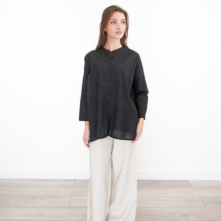 East Clothing Shirt Relaxed Fit Black Cotton Blouse - Quality Brands Outlet