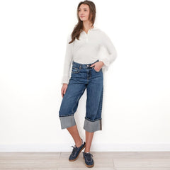 Next Crop Turn Up Jeans Wide Leg Mid - Blue Denim - Quality Brands Outlet