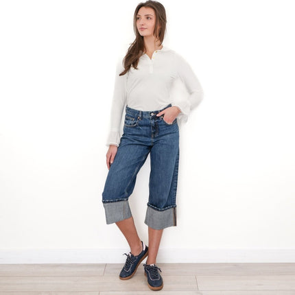 Next Crop Turn Up Jeans Wide Leg Mid - Blue Denim - Quality Brands Outlet