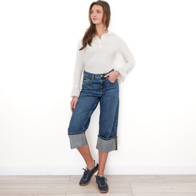 Next Crop Turn Up Jeans Wide Leg Mid - Blue Denim - Quality Brands Outlet