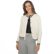 M&S Ivory Gold Button Cardigan Classic Textured Crew Neck - Quality Brands Outlet