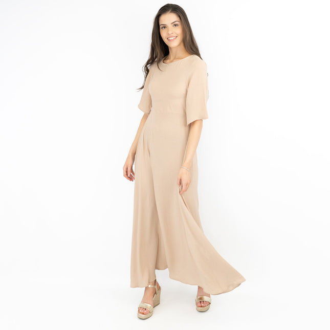 Boohoo Beige Cap Short Sleeve A-line Flare Maxi Dress-Quality Brands Outlet-