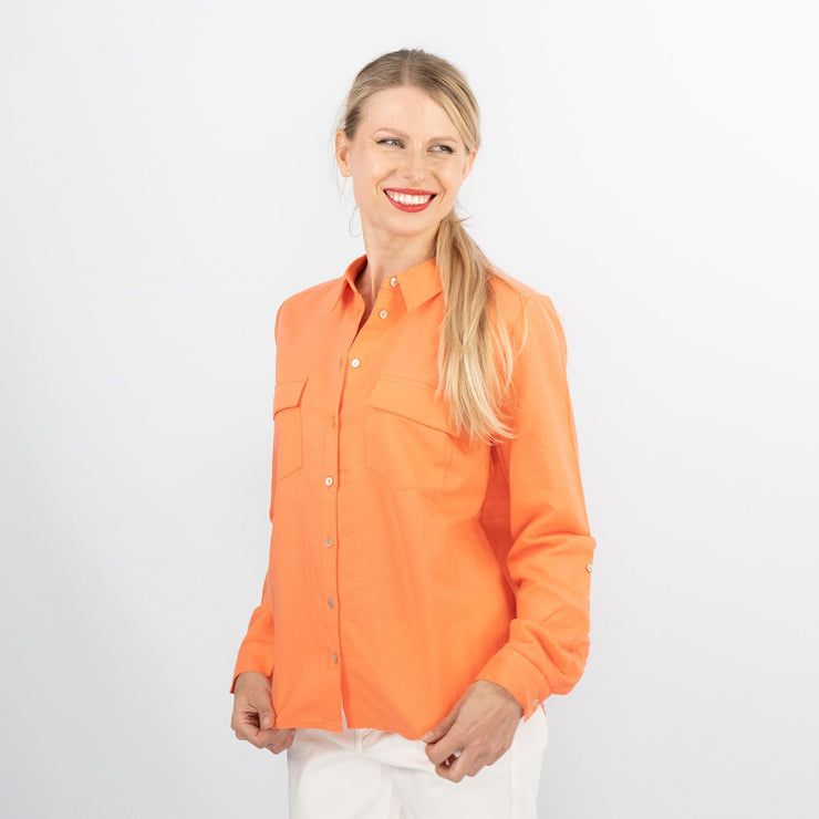 TU Clothing Orange Long Sleeve Relaxed Fit Button-Up Linen Shirts