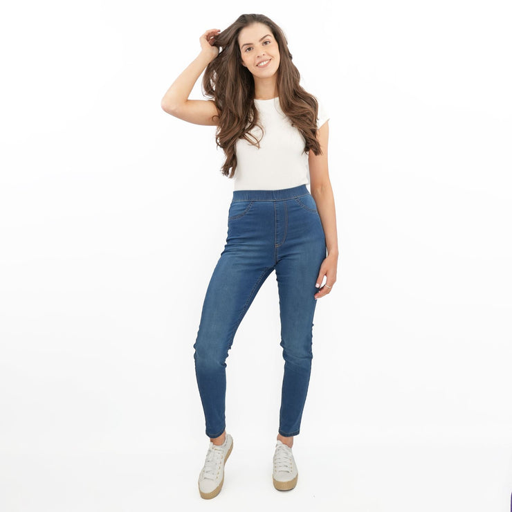 M&S Blue Jegging High Waist Ankle Grazer Skinny Leg Jeans - Quality Brands Outlet