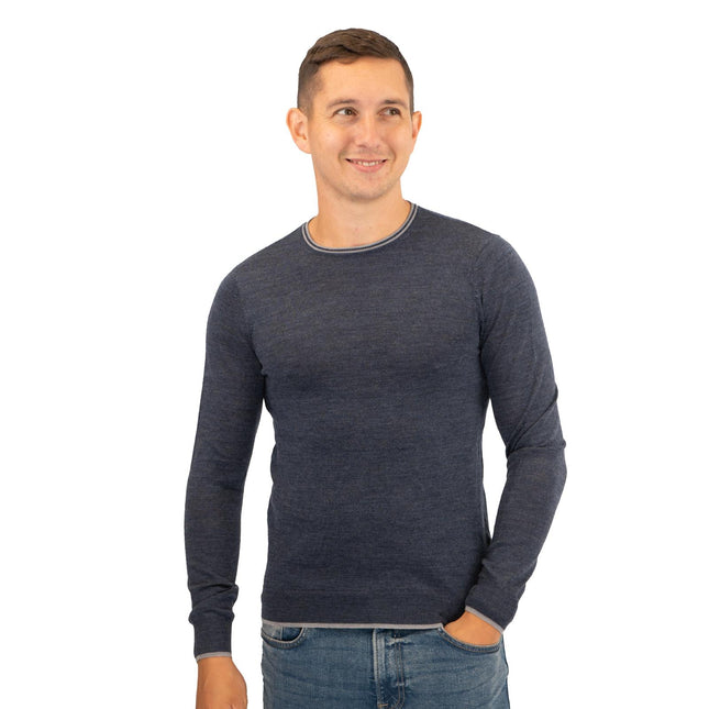 Nicole Farhi Farhi Mens Crew Neck Merino Wool Jumper Blue-Quality Brands Outlet-