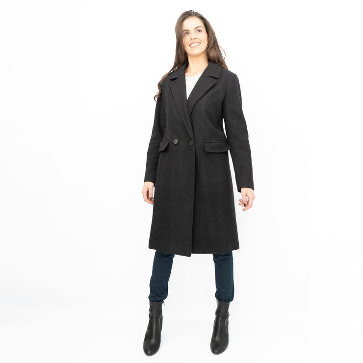 Phase Eight Revere Coat Wool Blend Double Breasted Knee Length Black