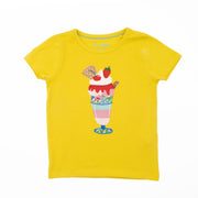 Mini Boden Girls Yellow Ice Cream Applique Summer Cotton Short Sleeve Tops