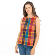 Seasalt Drawn Poppies Red Check Summer Vests Sleeveless Tops