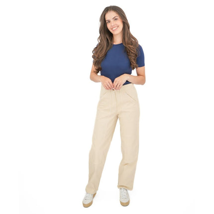 M&S Cream Straight Leg Trousers Stretch Cotton Rich Relaxed Utility - Quality Brands Outlet