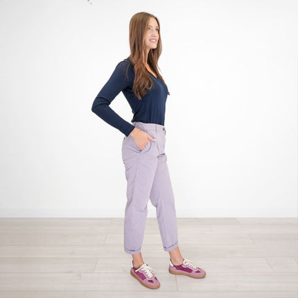 M&S Cotton Rich Tapered Ankle Grazer Chinos Lilac-Quality Brands Outlet-