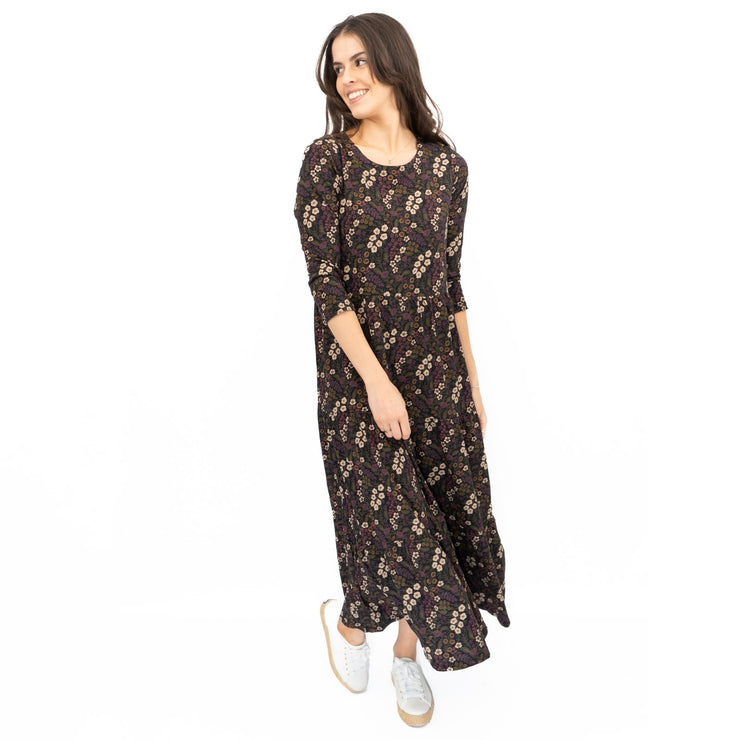 Seasalt Black Dress Tiered Line Strokes Midi - Quality Brands Outlet