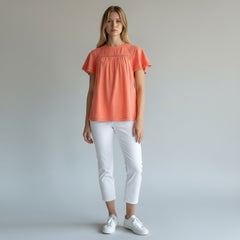 M&S Per Una Broderie Anglaise Orange Short Sleeve Top - Quality Brands Outlet