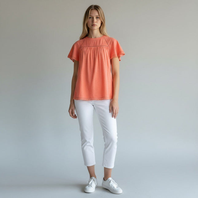 M&S Per Una Broderie Anglaise Orange Short Sleeve Top - Quality Brands Outlet