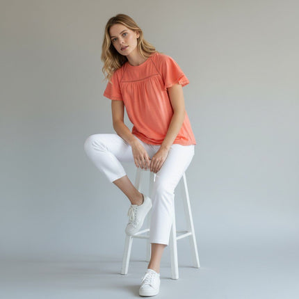 M&S Per Una Broderie Anglaise Orange Short Sleeve Top - Quality Brands Outlet