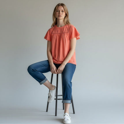 M&S Per Una Broderie Anglaise Orange Short Sleeve Top - Quality Brands Outlet