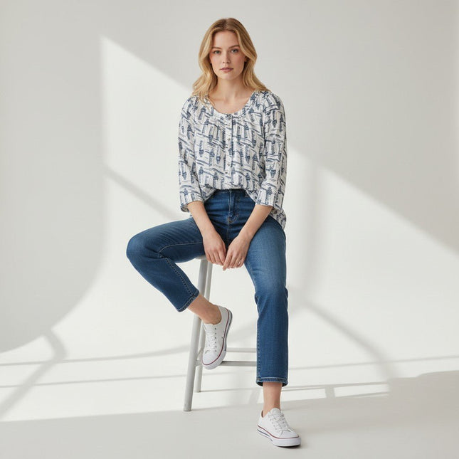 White Stuff Lighthouse Casual 3/4 Sleeve Relaxed Button Lightweight Cotton Tops-Quality Brands Outlet-