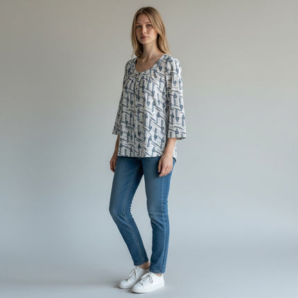 White Stuff Lighthouse Casual 3/4 Sleeve Relaxed Button Lightweight Cotton Tops-Quality Brands Outlet-