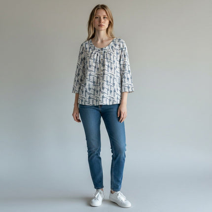 White Stuff Lighthouse Casual 3/4 Sleeve Relaxed Button Lightweight Cotton Tops-Quality Brands Outlet-