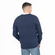 Crew Clothing Mens Jumper Navy V-Neck Ribbed Long Sleeve Organic Cotton