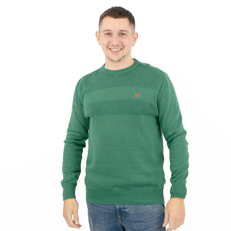 Crew Clothing Mens Rib Knitted Jumper Long Sleeve Emerald Green