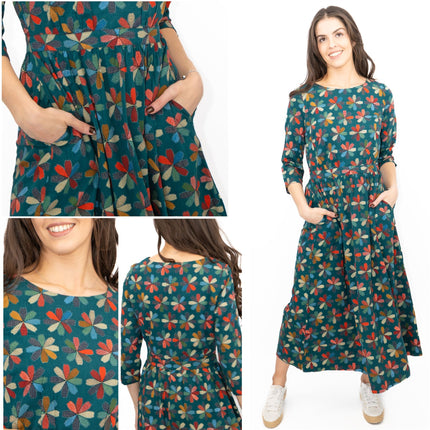 Seasalt Teal Forestry Dress in Floral Quilt Loch Print-Quality Brands Outlet-