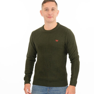 Crew Clothing Mens Jumper Chunky Rib Dark Green - Quality Brands Outlet