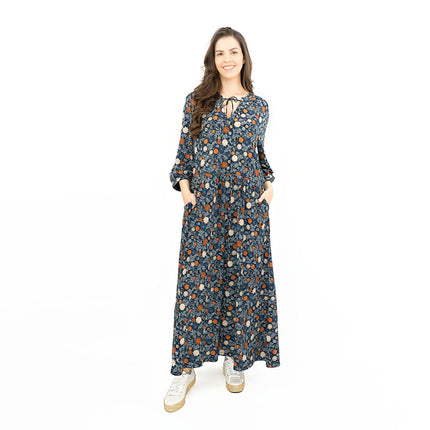 Seasalt Floral Navy Jersey Ankle Length Dress-Quality Brands Outlet-