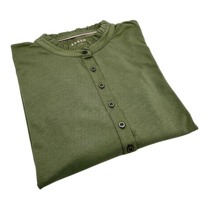 Boden Light Green Supersoft Frill Henley Top Cotton Modal Slim Fit - Quality Brands Outlet