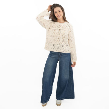 M&S Ivory Jumper Crew Neck Open Knit-Quality Brands Outlet-