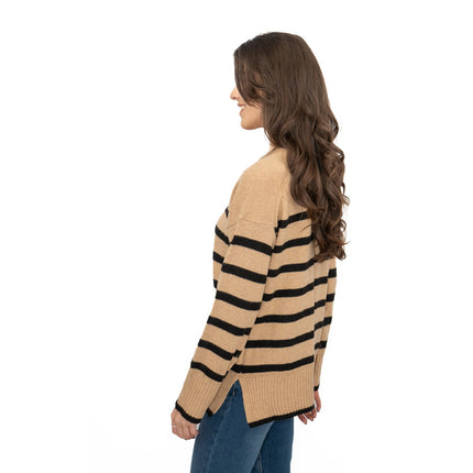 Nobodys Child Beige Striped Funnel Neck Longline Jumper - Quality Brands Outlet