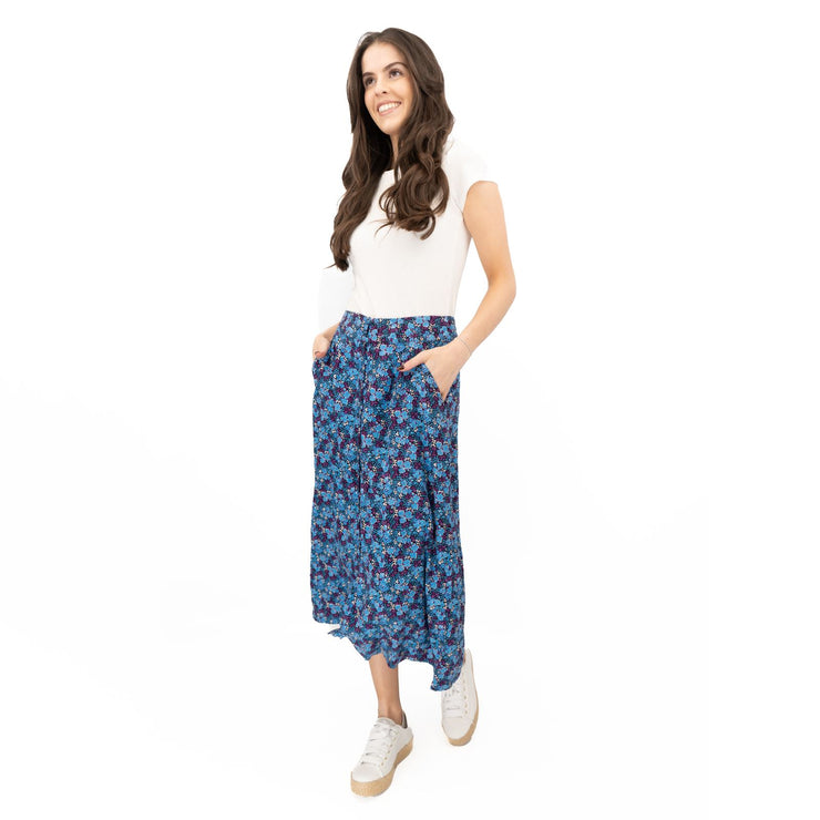 White Stuff Purple Floral Longer Length Midi Skirt - Quality Brands Outlet