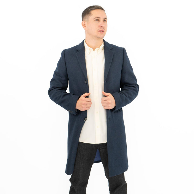 M&S Mens Wool Blend Overcoat Navy