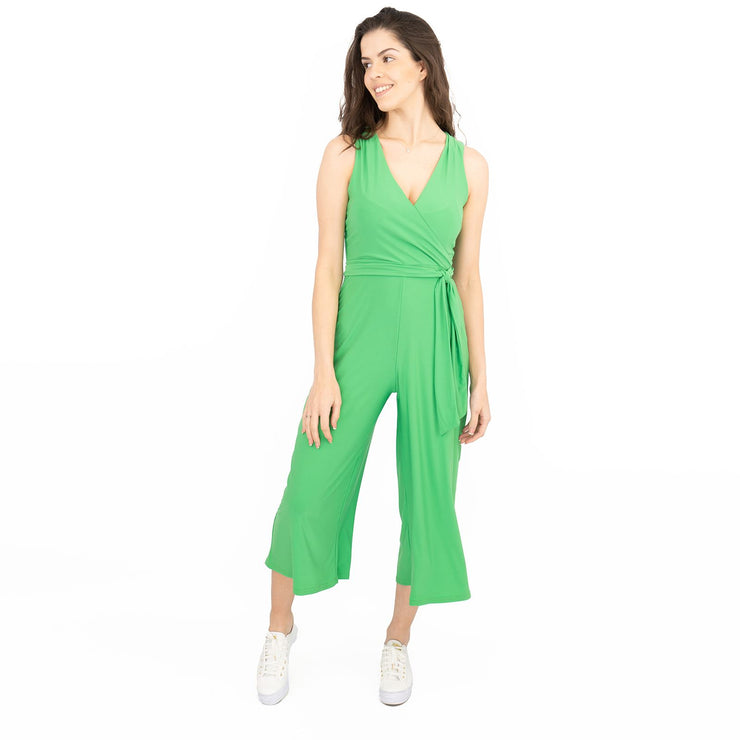 Karen Millen Jumpsuit Green Belted Jersey Cropped Wide Leg Sleeveless Playsuit
