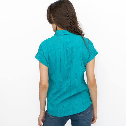 White Stuff Ellie Turquoise Cotton Broderie Short Sleeve Top-Quality Brands Outlet-