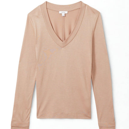 Brady V-Neck Tops Camel Beige Long Sleeve-Quality Brands Outlet-