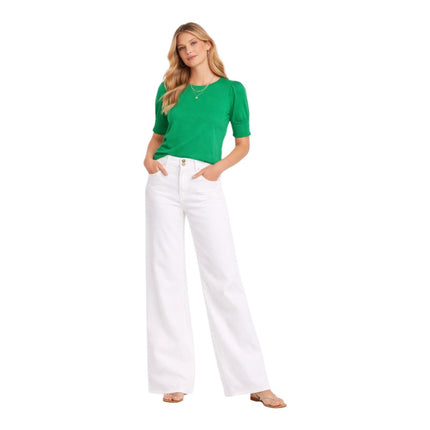 Boden Emerald Green Puff Sleeve T-Shirt Cotton Smocked Cuff Casual Summer - Quality Brands Outlet