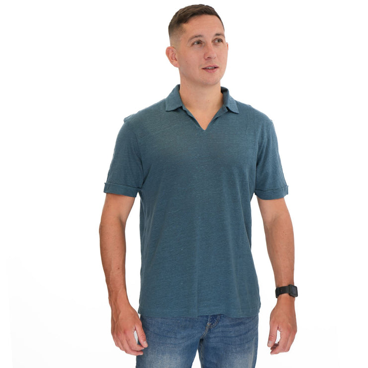 M&S Blue Pure Linen Polo Shirt - Quality Brands Outlet