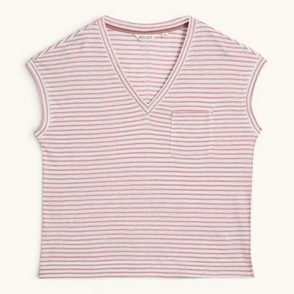 White Stuff Red Iris Linen T-Shirt V-Neck Short Sleeve - Quality Brands Outlet