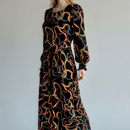 White Stuff Heather Dress Black Midi Long Sleeve-Quality Brands Outlet-
