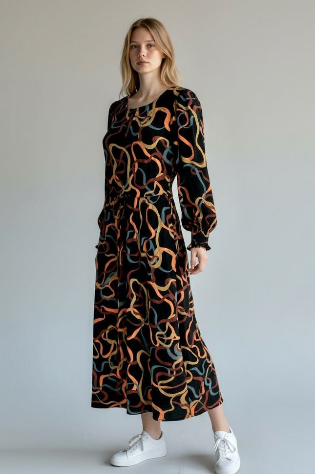 White Stuff Heather Dress Black Midi Long Sleeve - Quality Brands Outlet