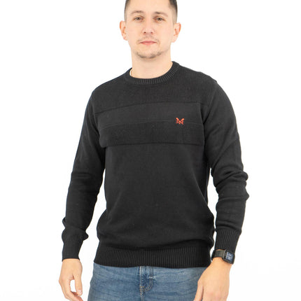 Crew Clothing Mens Rib Knitted Jumper Long Sleeve Black-Quality Brands Outlet-