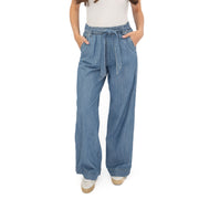 M&S Per Una Blue Wide Leg Soft Jeans Elastic Waist