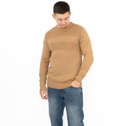 Crew Clothing Mens Rib Knitted Jumper Long Sleeve Brown-Quality Brands Outlet-
