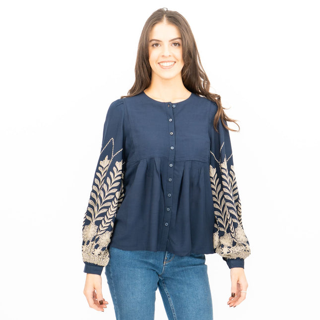 Seasalt Navy High Woods Blouson Long Sleeve Shirt-Quality Brands Outlet-