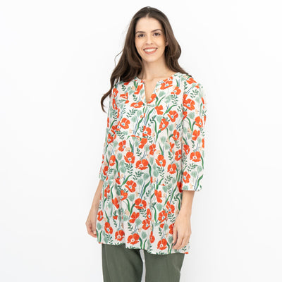 Seasalt Womens Aventurier Printed Tunic Poppies And Tulips Chalk - Quality Brands Outlet