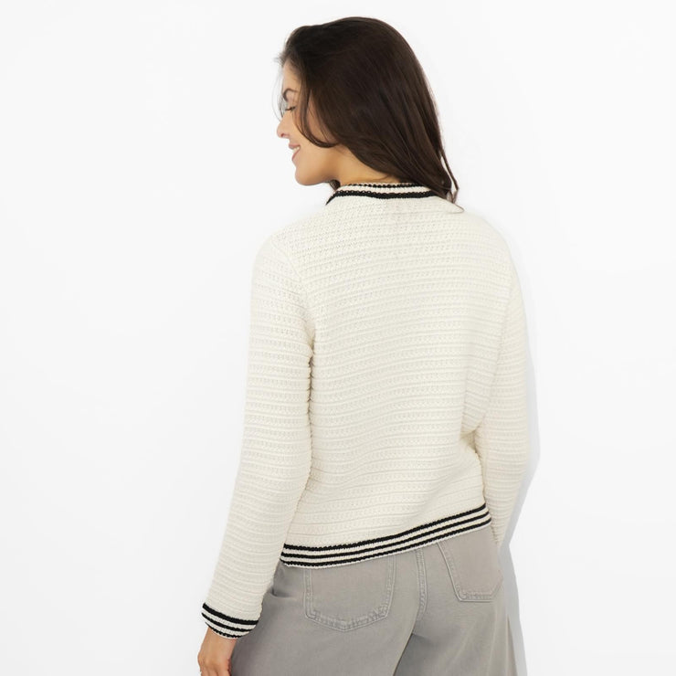M&S Ivory Gold Button Cardigan Classic Textured Crew Neck - Quality Brands Outlet