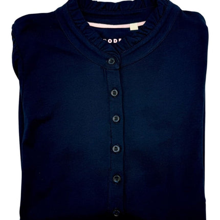 Boden Navy Supersoft Frill Henley Top Cotton Modal Slim Fit-Quality Brands Outlet-