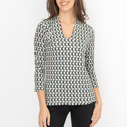Hobbs Aimee Geometric Top Ivory Green-Quality Brands Outlet-