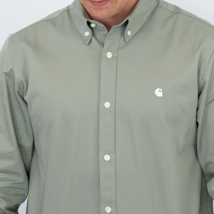 Carhartt WIP Mens Shirt Long Sleeve Madison Light Green Tops